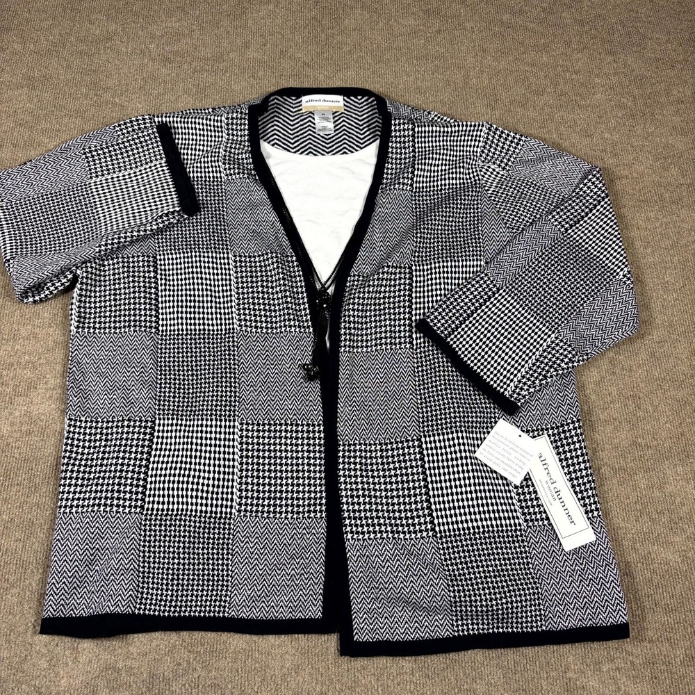 Alfred Dunner Layered Sweater Womens 3X Black White Cotton Classics 3/4 Sleeve